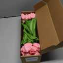 MACTING 30 PCS Artificial Tulip Flowers 13.7" Real Touch Fake PU Tulips Bouquet Faux Flowers for Floral Arrangements Table Centerpieces Kitchen Indoor Home Mothers Day Decorations,Peach Pink