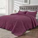 Oversized King Bedspreads 128x120 Extra Wide Quilt for Tall Bed Lightweight 3 Piece Quilted Coverlet Pillow Shams Set Burgundy