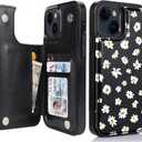 uCOLOR Floral Flip Leather Wallet Case Card Holder Compatible with iPhone 13/14 6.1 Women and Girls with Card Holder Kickstand (Daisy)