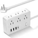 10Ft Surge Protector Flat Extension Cord Flat Plug Power Strip, 6AC Outlets, 4 USB Charger(1 USB C Port), 1700 Joules Protection, Office Supplies, Dorm Room Essentials (White)