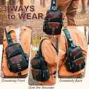 CENUNCO Genuine Leather Sling Bag Crossbody Shoulder Backpack, Black