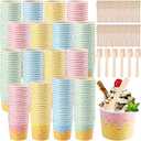 Ninehaoou 40 Pack 4 oz Ice Cream Cups with Spoons Paper Dessert Cups Colorful Sundae Bowls Disposable Ice Cream Containers for Hot Soup Spring Summer Graduation Bar Party Supplies