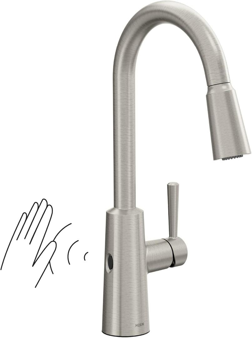 Moen Riley Spot Resist Stainless Hands-Free Touchless Sensor Single Handle Pull Down Kitchen Faucet, 7402EWSRS