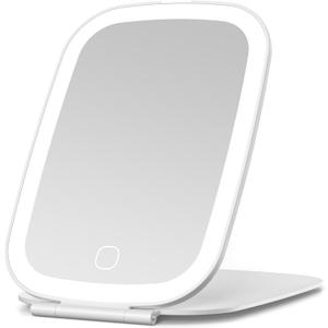 Travel Makeup Mirror, Rechargeable Portable Mirror with Lights, 3 Color Lighting, 7.5 inch Ultra Thin and Lightweight LED Folding Vanity Mirror