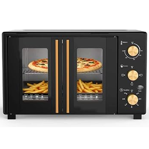 8-in-1 French Door Countertop Toaster Oven, Compact Countertop Oven with Infrared SpeedHeat for Bake, Broil, Toast, Fits 12" Pizza, 38L Capacity, 158°-482°F Temp Controls, 60-Min Timer-Black