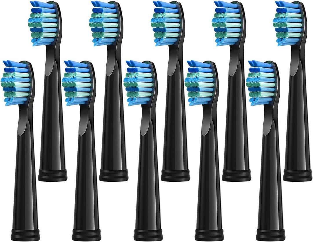 10 Pack Toothbrush Replacement Heads Compatible with Fairywill FW-D1/D3/D7/D8/507/508/551/917/959, Gloridea, Sboly, WOVIDA, YUNCHI Sonic Electric Toothbrushes - Black
