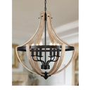 6-Light Large Rustic Farmhouse Dining Room Chandeliers, Adjustable Height Entryway Light Fixture, Hanging Wood Chandelier for Kitchen Island Foyer Stairwell Office