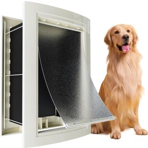 mestyl Dog Door for Wall, Pet Door, Doggie Door with Telescoping Tunnel, Double Magnetic Flaps and Sliding Lock Panels, 3-Flap Dog Door and Cat Door, Easy to Install, White, Large
