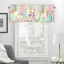 Easter Valances for Windows, Spring Easter Eggs Bunny Kitchen Short Curtains Wood Grain Farmhouse Window Treatment Rod Pocket Valance for Living Room Bedroom Bathroom 42 x 12 Inch (Lst-fhj01074)