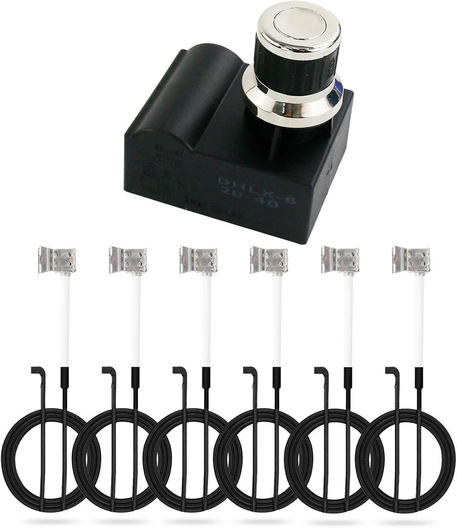 Uniflasy DHL-128-6Q Grill Igniter Kit for Home Depot Nexgril 720-0882A 720-0896B 720-0896E Gas Grill Models 6 Outlet Universal AA Battery Tact Push Button Spark Igniter with Wire Ignition Replacement