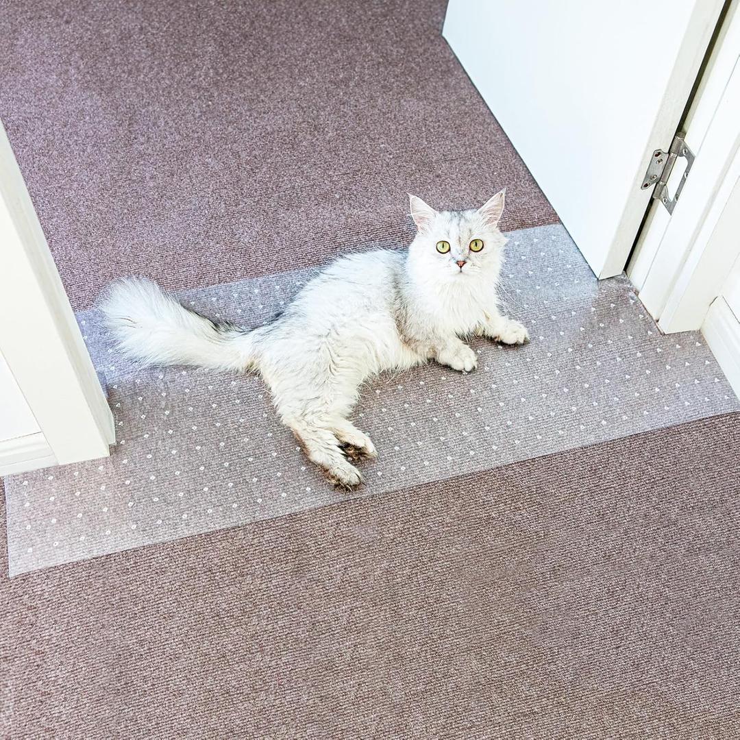 Carpet Protector for Pets Cat Carpet Protector for Doorway, Anti Scratch Under Door Cat Scratch Protector Mat, Easy to Cut Plastic Stopper (Clear, 3.6FT-1pack)