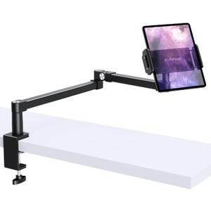 elitehood 28in Long Arm iPad Desk Mount, Heavy Duty Aluminum Tablet Arm Mount for Desk Bed Sofa, Compatible with iPad Pro 13/12.9 Air Mini, iPhone, Portable Monitor and 4.7-13in Tablets