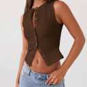 Womens Ribbed Tank Top Summer Sleeveless Button Down T Shirts Going Out Tops Cute Trendy Work Vest Casual Y2K Crop Top (Brown, S)