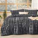 Bedsure Tufted Boho Comforter Set Queen Size - Dark Grey Boho Bed Set, GentleSoft™ 3 Pieces Farmhouse-Style Embroidery Bedding, Gifts for Woman, Soft Jacquard Queen Comforter for All Seasons