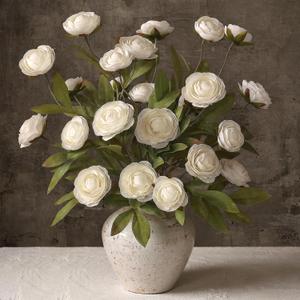 VIERENA 6 PCS Artificial Ranunculus Branches for Vase - 27" Fake Silk Persian Buttercup Stems Look Real Faux Flowers for DIY Bouquet, Table Centerpieces, Farmhouse, Home Decor (Cream)