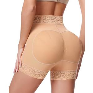 Padded Underwear for Women Butt Lifter Panties Butt Pads Shapewear Butt Enhancer Underwear Lace Butt Lifting Boyshorts (Beige, Small)