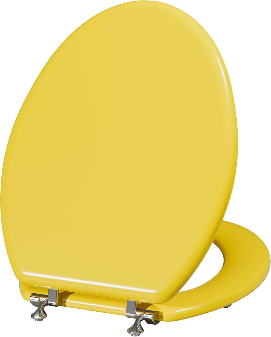Angol Shiold Wood Toilet Seat, Zinc Alloy Hinges (Elongated, Yellow)