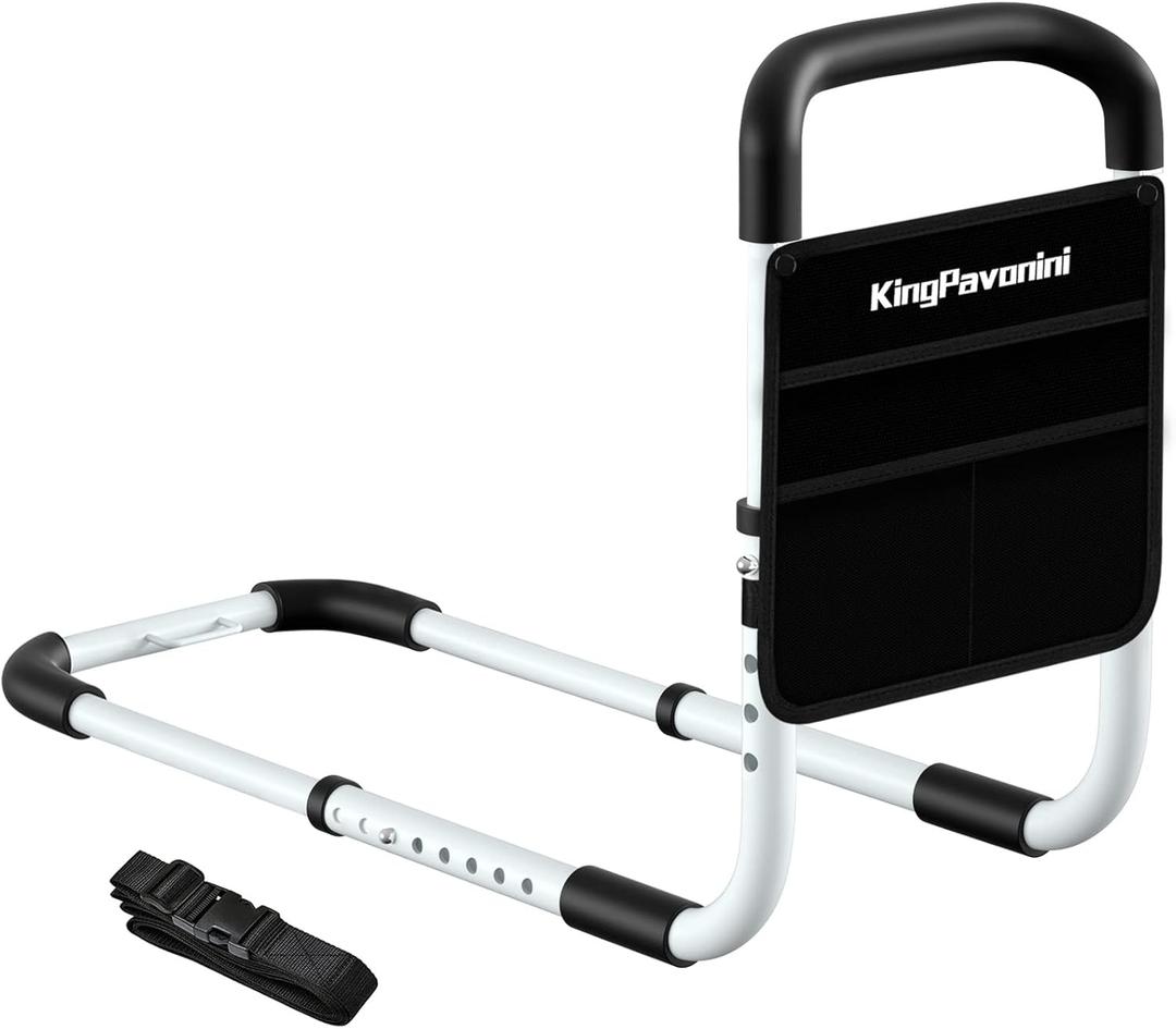 Bed Rail - Bed Rails for Elderly Adults - Medical Bed Support Bar Mobility Assistant with Free Storage Bag and Fixing Strap, Fit King, Queen, Full, Twin, Medium (Medium, White)