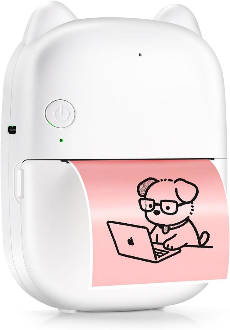AI Voice Sticker Printer, Portable Voice Controlled Mini Printer, Inkless Thermal Sticker Maker for Home Office Study Notes & Label DIY (1 Roll Sticker Paper Included)