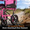 Lightweight Wheelchair for Adults, Transport Wheelchair Foldable Chair, Portable Ultra Light for Seniors, Elderly and Disabled (Magenta)