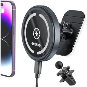 OHLPRO for MagSafe Car Mount Charger iPhone Wireless Car Charger, Stick on Dashboard Magnetic Phone Holder Mount for iPhone 16 Pro Plus Max 15 14 13 12 Series, 15W Fast Charging, Aluminum Shell