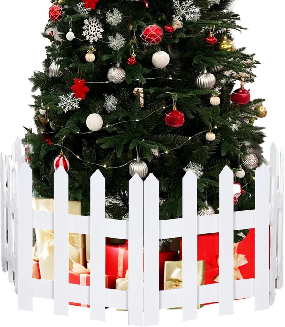 16" Extra Tall Christmas Tree Fence,6PCS Heavy Duty Wooden Baby Gate Around Christmas Tree Gate,Thickened White Picket Fence Barrier for Dogs,Cats&Kids,Tree Fence Border Decoration