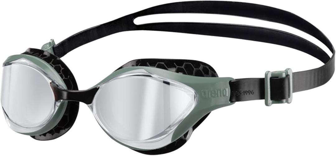 ARENA Unisex Adult Air-Bold Swipe Anti-Fog Training Swim Goggles Men and Women Cushioned Seals Large Fit Wide Lenses (Silver/Dark Olive)