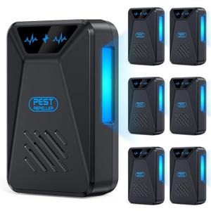 6 Packs Ultrasonic Pest Control Repeller, Electronic Pest Repellent Plug in Indoor for Insect Roaches Spider Ant Bug Mosquito Rat Mouse Repellent for House Home Kitchen Garage (Black)