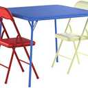 Flash Furniture Mindy Kids 3-Piece Folding Square Table and Chairs Set for Daycare and Classrooms, Children's Activity Table/Chairs Set, Multicolor