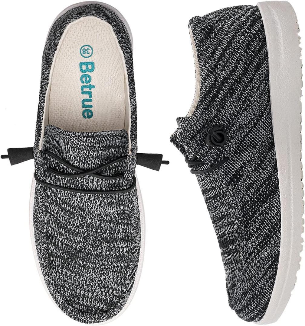 Betrue Women's Lightweight Boat Shoes, Casual Loafers, Slip On Deck Shoes, Breathable Canvas Sneakers (11, Black2018)