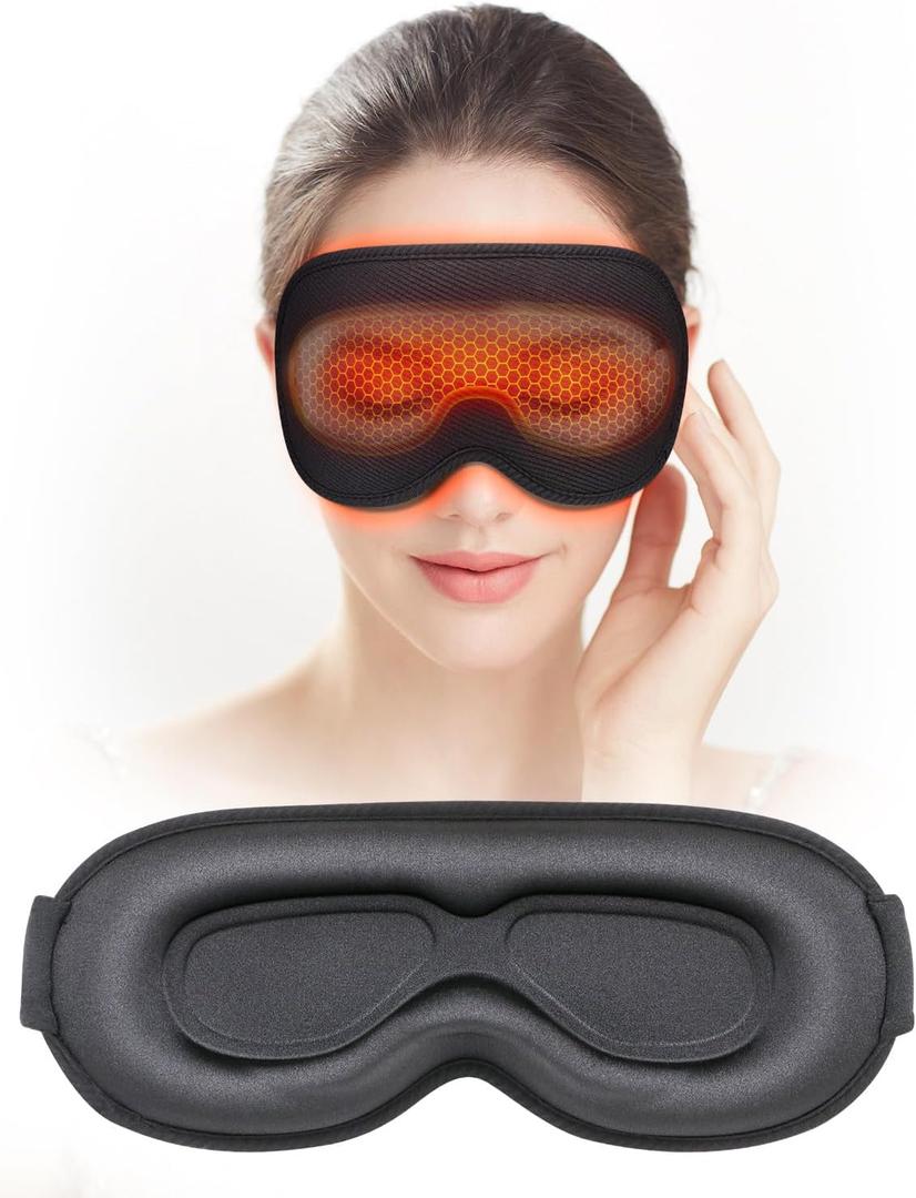 Sleep Mask, EVA BELLE Heated Eye Mask, Electric Sleeping Eye Mask, Warm Eye Compress Mask for Stye Relief, Adjustable Temperature & Timer, Electric Eye Heating Pad for Men Women-Graphene Heating (Black)