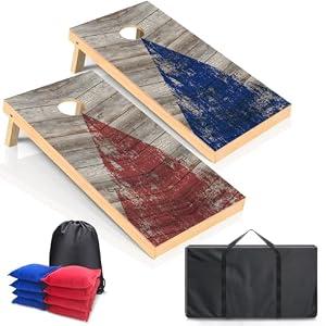 Cornhole Boards Set Regulation 4x2ft Solid Wood with 8 Bean Bags for Game