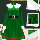 Nuanchu 14 Pcs Women Christmas Elf Costume Set Christmas Velvet Dress Santa's Helper Costume Outfit for Xmas Party Cosplay (Green, XL)