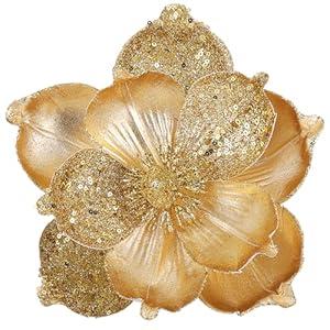 GL-Turelifes 10 Large Glitter Christmas Flower 6 Pcs Artificial Magnolia Flowers Velvet Fold Christmas Tree Flower Decorations Xmas Tree New Year Party Wedding Ornaments (Gold)
