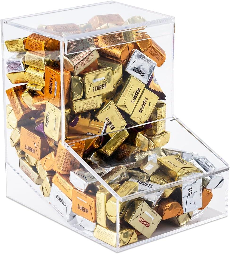 Candy Dispenser - Bulk Acrylic Storage Holder with Two Lids for Countertop or Wall Mount - Store Chocolate, Treats, Sweets, and Snacks (1)