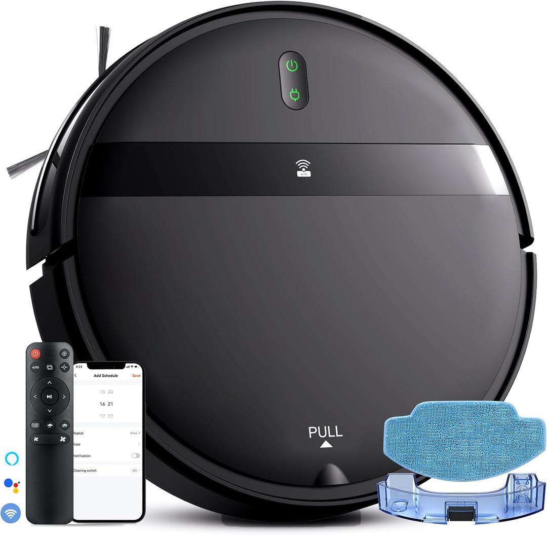 Kilgone Robot Vacuum and Mop Combo - WiFi/Alexa/App, Robotic Vacuum Cleaner, Ultra-Slim & Quiet, Tangle-Free, Auto Recharge, Multi-Surface Cleaning, Cleans Carpets, Hard Floors & Pet Hair Efficiently