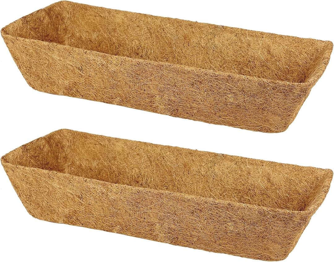 2 Pack 24 Inch Window Box Liners Coco Liners for Planters Coconut Husk Plant Liners 100% Natural Coconut Liners for Planters Coco Coir Liner for Hanging Basket Flowers