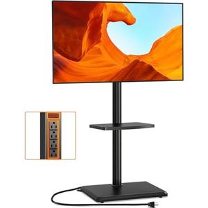 TVON Floor TV Stand with Power Outlet, TV Mount Stand for 32-60 inch TVs up to 88 lbs, Swivel TV Stand Mount with Height Adjustment and Safety Wood Base for Office, Corner, Max VESA 400x400mm