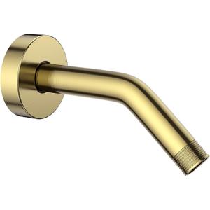 YASFEL Brushed Gold Shower Arm 6" Shower Extension Arm Pipe with Flange and Teflon Tape for Shower Head & Handheld Shower Head(SUS 304, Brushed Gold,NPT)