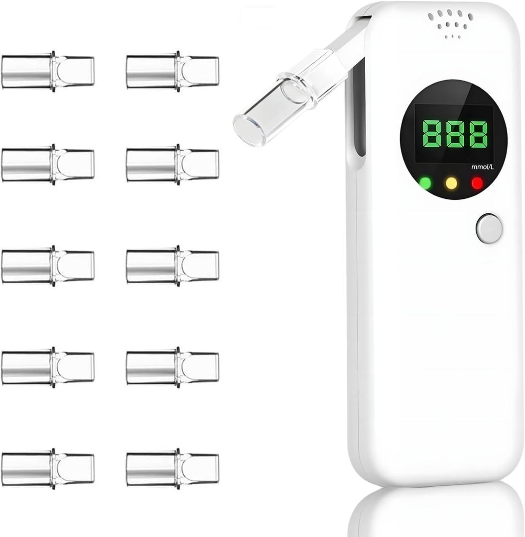 Ketone Breath Meter for Ketosis Monitoring, No Strips or Blood Required, Portable Breath Analyzer with 10pc Mouthpieces(mmol/L)