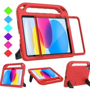 BMOUO Kids Case for iPad 11th Generation (A16) 11 Inch 2025/iPad 10th Generation 10.9" 2022 - with Built-in Screen Protector, Shockproof Handle Stand iPad 11th/10th Generation Case for Kids, Red