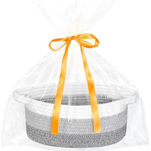 ABenkle Small Woven Easter Basket with Handle, 12x8x5 inches, Durable Storage Basket, Gift Wrap Ready with Ribbon (3 Color-Mixed Gray)