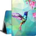 iPad 9.7 Case for iPad 5th/6th Generation Case 2017/2018, iPad Air 2 Case, iPad Air 1st Cover Women Girls Shockproof Soft Cover Multi-Angle View Adjustable Stand Auto Wake/Sleep, Diamond Hummingbird (Geometric Flower HummingBird)