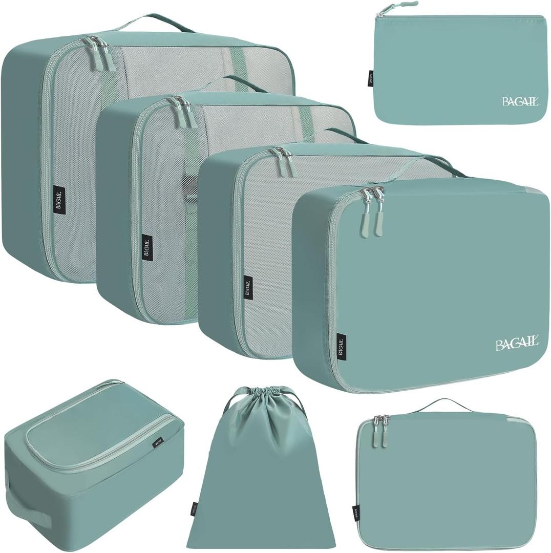 BAGAIL 8 Set Packing Cubes Luggage Packing Organizers for Travel Accessories (Dusty Teal) (Dusty Blue)