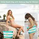 Extra Pool Beach Monogrammed Tote Bag with Zipper, Initial Birthday Travel Christmas Personalized Gifts for Women
 (S)