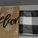 Tinideya 2 Pcs Winter Door Mat Outdoor Snowflake Welcome Mats for Front Door Non Slip Winter Coir Doormat Layering Black White Check Rug for Outside Front Porch Entryway Decor (23.6 x 35.4 Inches)