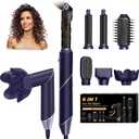6 in 1 Hair Dryer Brush, Foldable Blow Dryer Brush with Wrap Curler, Detachable Air Hair Styler Curling, Drying,Volumizing, Straightening, Negative Ionic Hair Dryer with Diffuser, Hair Styling Tools