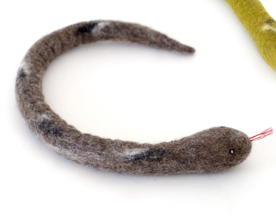 Glaciart One Felt Cat Snake Toy – Soft Fuzzy Enrichment 100% Natural Wool - Interactive Catnip Play Cat Toy Set - Safe for Pets, Non-AZO Colored Dyes - 18” Long (Set of 2)