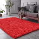 TABAYON Luxury Shag Area Rug, 3x5 Feet Red Rectangle Plush Fuzzy Rugs, Non-Slip Shaggy Furry Carpets for Bedroom