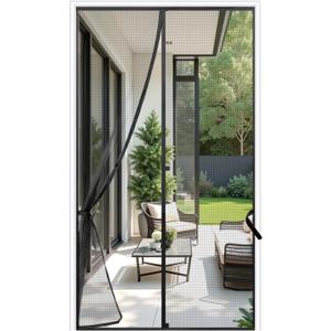 Sunolga 34 x 81 Inch Magnetic Screen Door, Fits Doors Size 32 x 80 Inch, Reinforced Fiberglass Screen Door Mesh with Full Frame Hook & Loop, Door Screen Magnetic Closure for Hands-Free (Black)